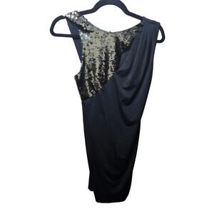 La Cite Stretchy Sleeveless Black Dress with Green Sequin Top Mini Dress XS